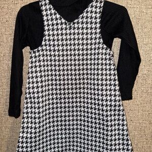 Stylish Black and White Houndstooth Kids Dress